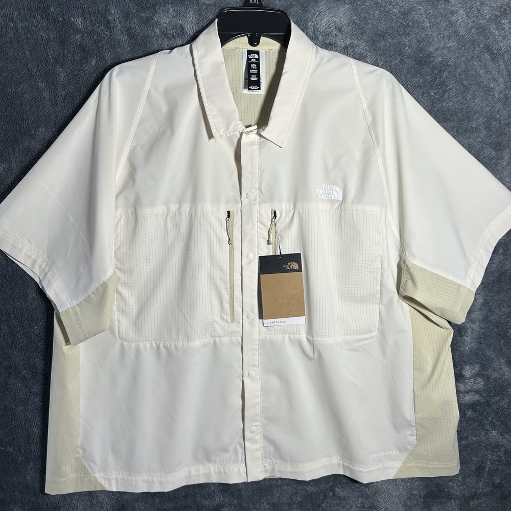The North Face Womens Size 2XL Beige Trail Lightrange Short Sleeve Snap Shirt